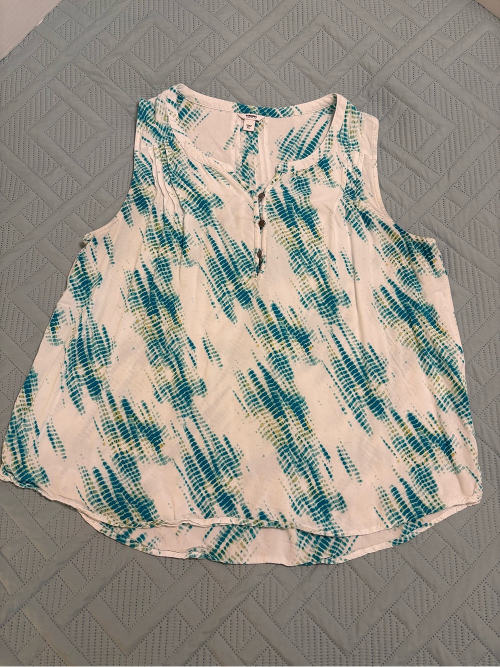 Sonoma Women’s Sleeveless Top White/Green Abstract Size XL